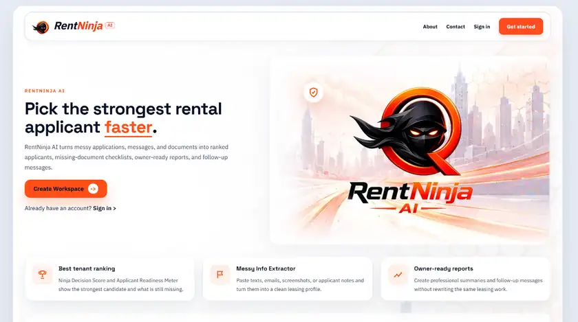 RentNinja live application homepage showing the published tenant-screening interface